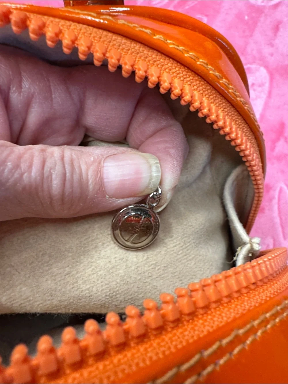 Gucci Coral Canvas & Orange Patent Leather TopZip Satchel/Crossbody Bamboo Pulls